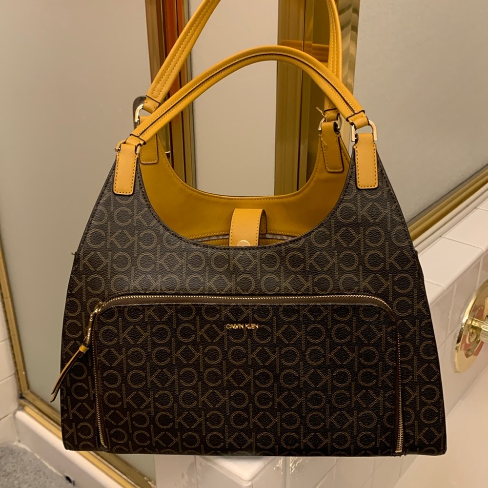Calvin Klein purse brown and mustard yellow